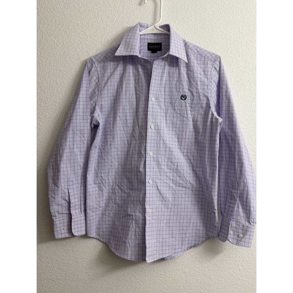 Lauren Ralph Lauren Black Label Dress Shirt Size 16 Purple Checkered